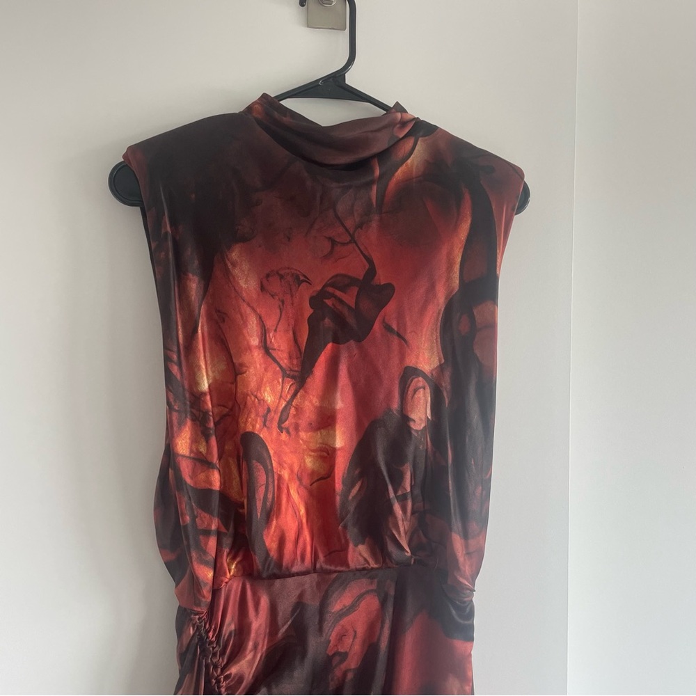 Allsaints orange/Red and black dress with a tie at the side - Picture 3 of 7